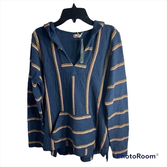 Faherty Seabrook Poncho NWT XS Sayulita Stripe Hooded Women’s Blue